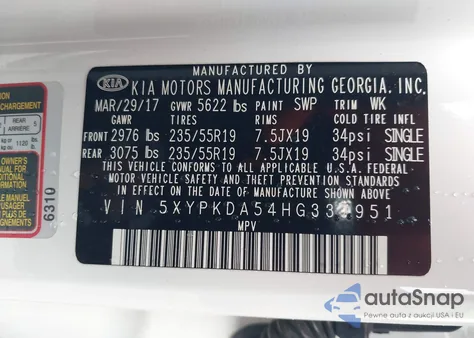 2017 Kia Sorento 3.3L Sx from USA, damaged, VIN 5XYPKDA54HG337951